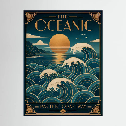 The Oceanic: Pacific Coastway – Vintage Art Deco Ocean Waves Print
