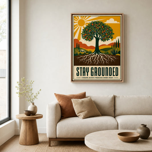 Stay Grounded – Retro Tree & Deep Roots Art Print