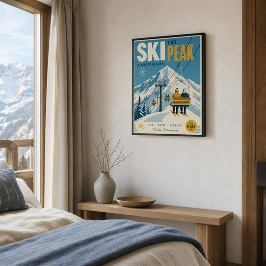 Ski The Peak Winter Getaway Retro Travel Art Print