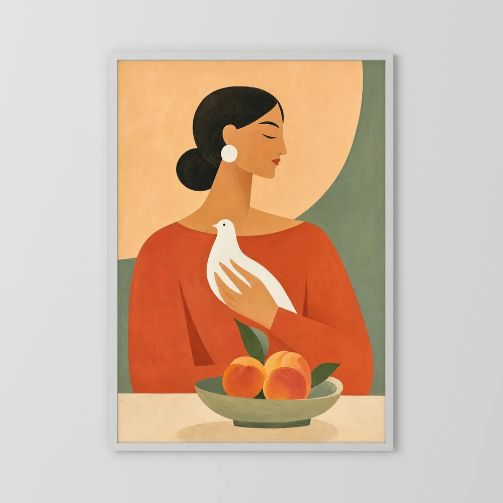 Woman Holding White Dove Minimalist Boho Art Print