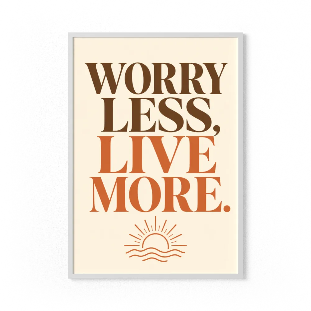 "Worry Less, Live More" Retro Sunset Art Print
