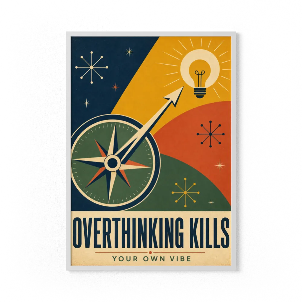 Overthinking Kills – Retro Compass & Idea Art Print