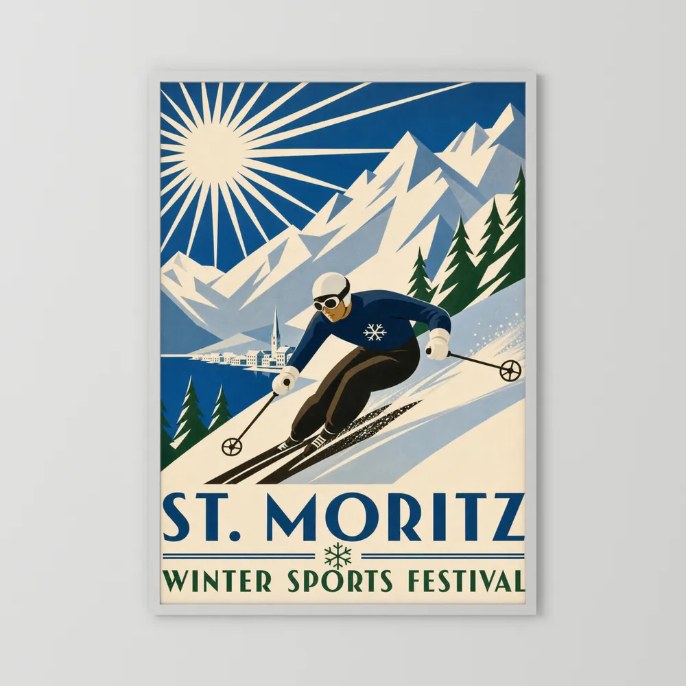 St. Moritz: Winter Sports Festival – Vintage Swiss Alps Ski Poster Print