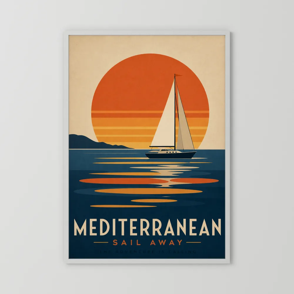 Mediterranean Sail Away Vintage Travel Poster Art Print