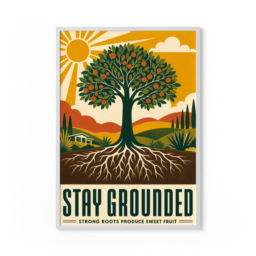 Stay Grounded – Retro Tree & Deep Roots Art Print