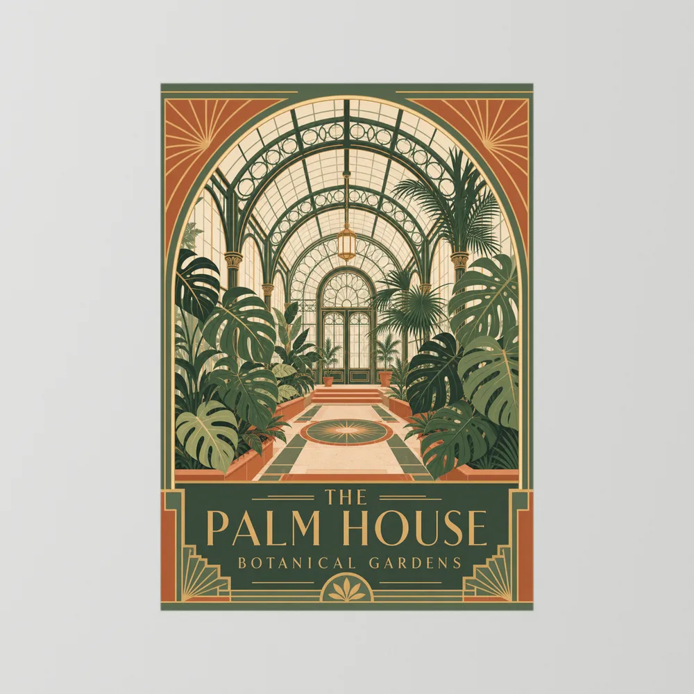 The Palm House: Botanical Gardens – Vintage Art Deco Conservatory Print