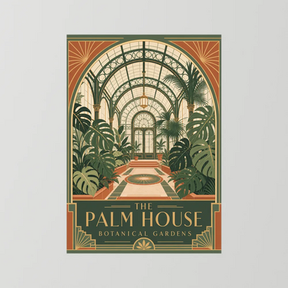 The Palm House: Botanical Gardens – Vintage Art Deco Conservatory Print