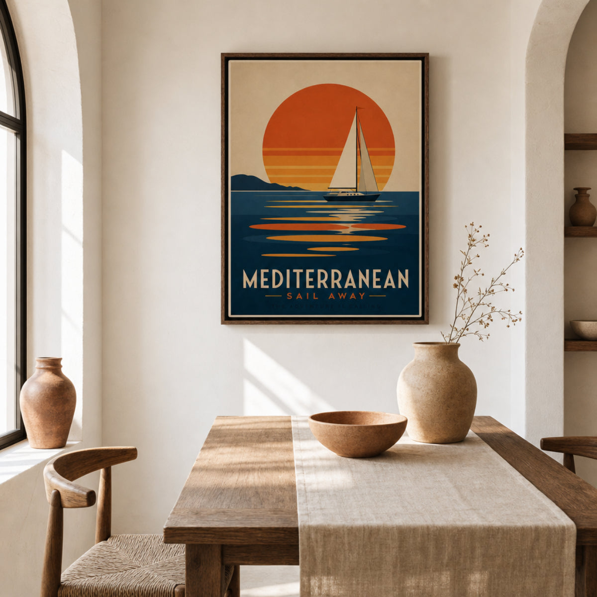 Mediterranean Sail Away Vintage Travel Poster Art Print