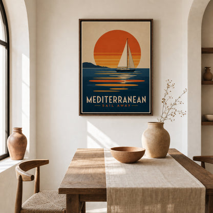 Mediterranean Sail Away Vintage Travel Poster Art Print