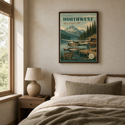 Scenic Northwest Clear Lake Washington Seaplane Vintage Travel Poster Art Print