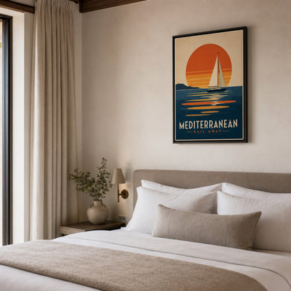 Mediterranean Sail Away Vintage Travel Poster Art Print
