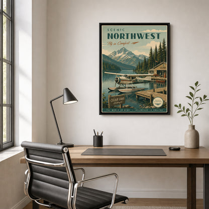 Scenic Northwest Clear Lake Washington Seaplane Vintage Travel Poster Art Print