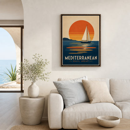 Mediterranean Sail Away Vintage Travel Poster Art Print
