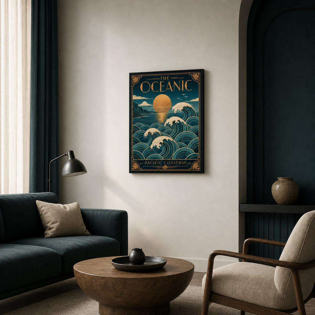 The Oceanic: Pacific Coastway – Vintage Art Deco Ocean Waves Print