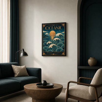 The Oceanic: Pacific Coastway – Vintage Art Deco Ocean Waves Print