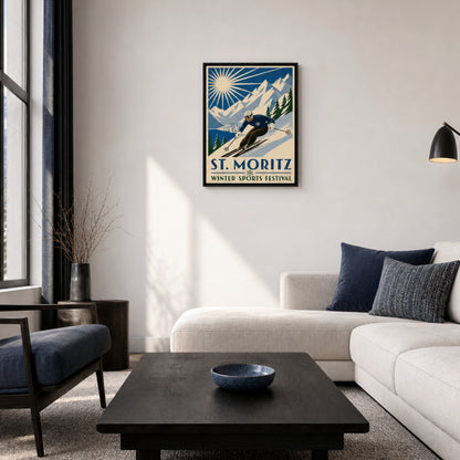 St. Moritz: Winter Sports Festival – Vintage Swiss Alps Ski Poster Print