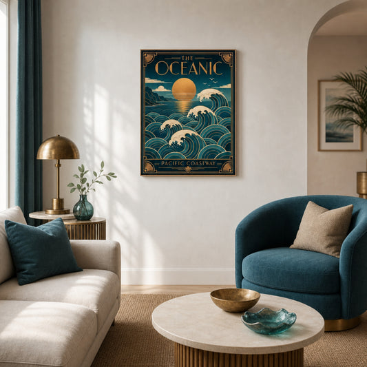 The Oceanic: Pacific Coastway – Vintage Art Deco Ocean Waves Print