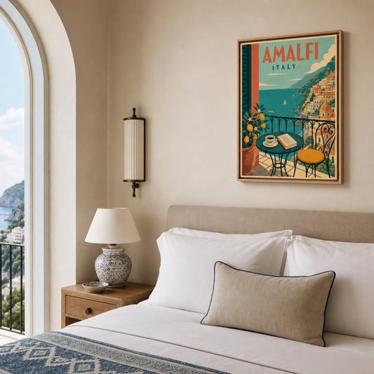 Amalfi Italy Coast Balcony Vintage Travel Poster Art Print
