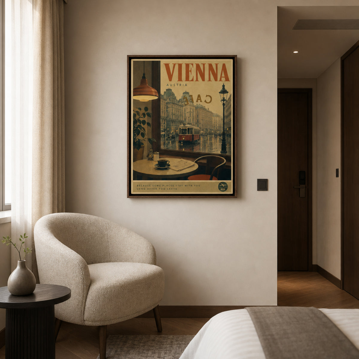 Vienna Austria Vintage Cafe Tram Travel Poster Art Print