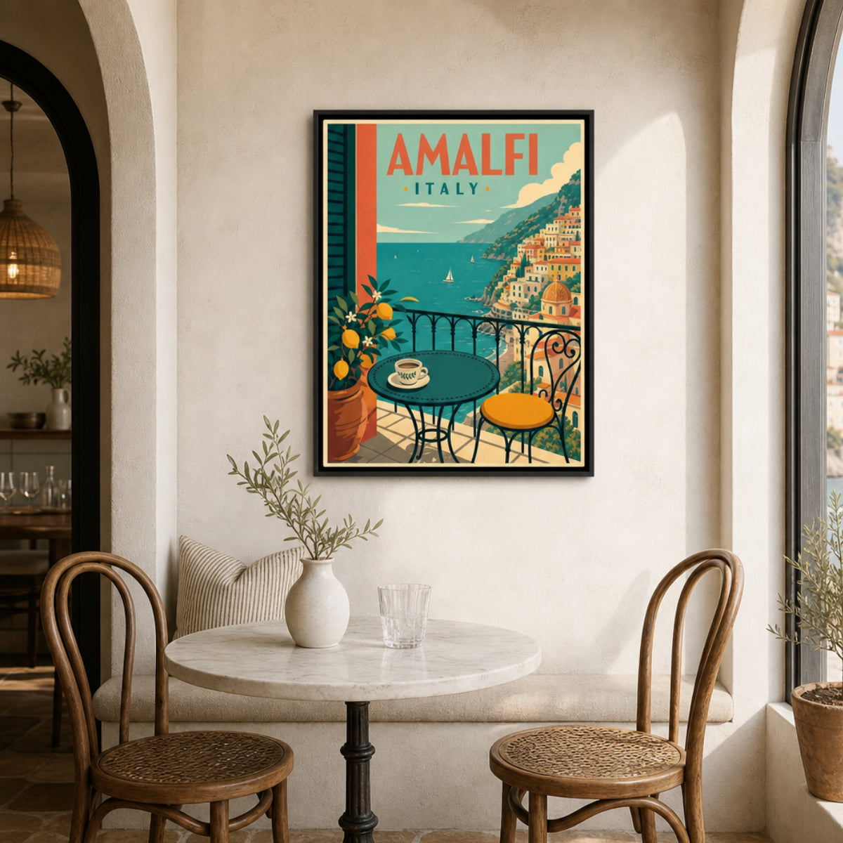 Amalfi Italy Coast Balcony Vintage Travel Poster Art Print