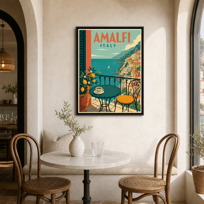 Amalfi Italy Coast Balcony Vintage Travel Poster Art Print