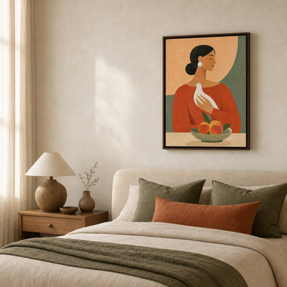 Woman Holding White Dove Minimalist Boho Art Print