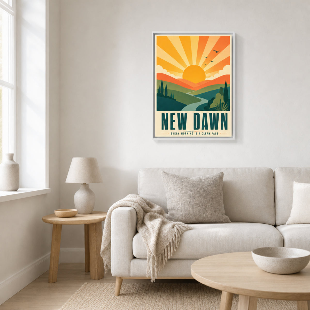 New Dawn – Retro Sunrise Landscape Art Print