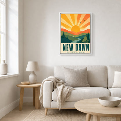 New Dawn – Retro Sunrise Landscape Art Print