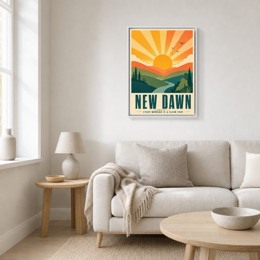 New Dawn – Retro Sunrise Landscape Art Print