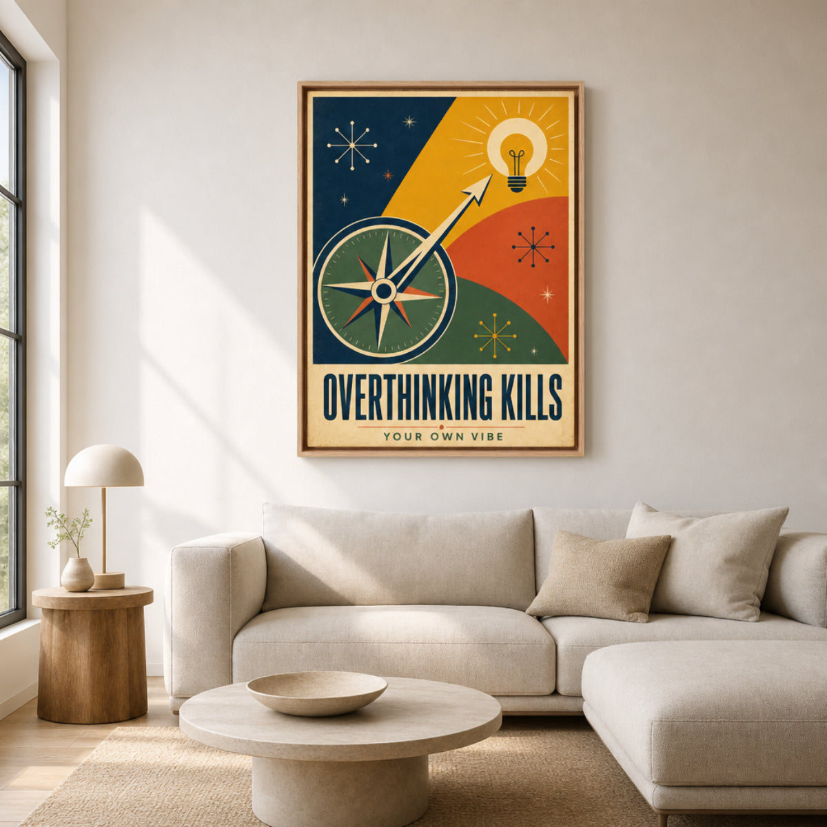 Overthinking Kills – Retro Compass & Idea Art Print