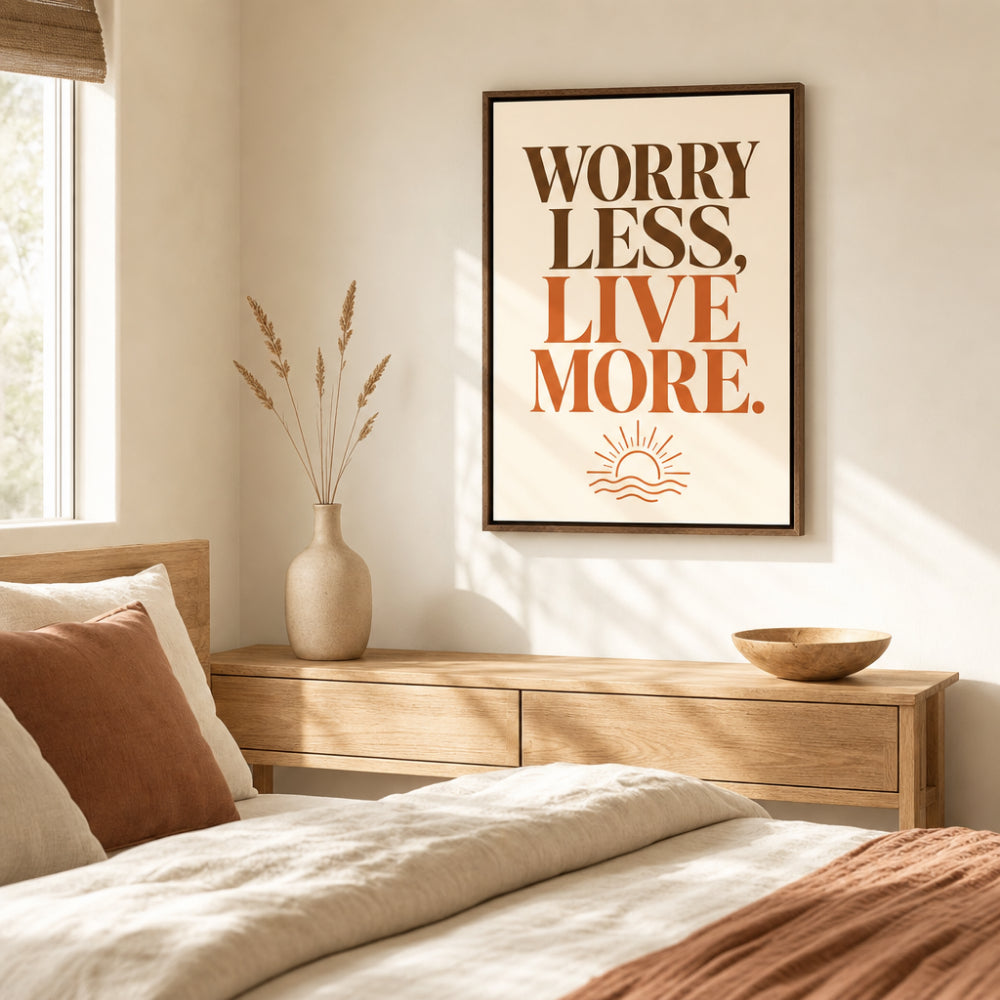 "Worry Less, Live More" Retro Sunset Art Print