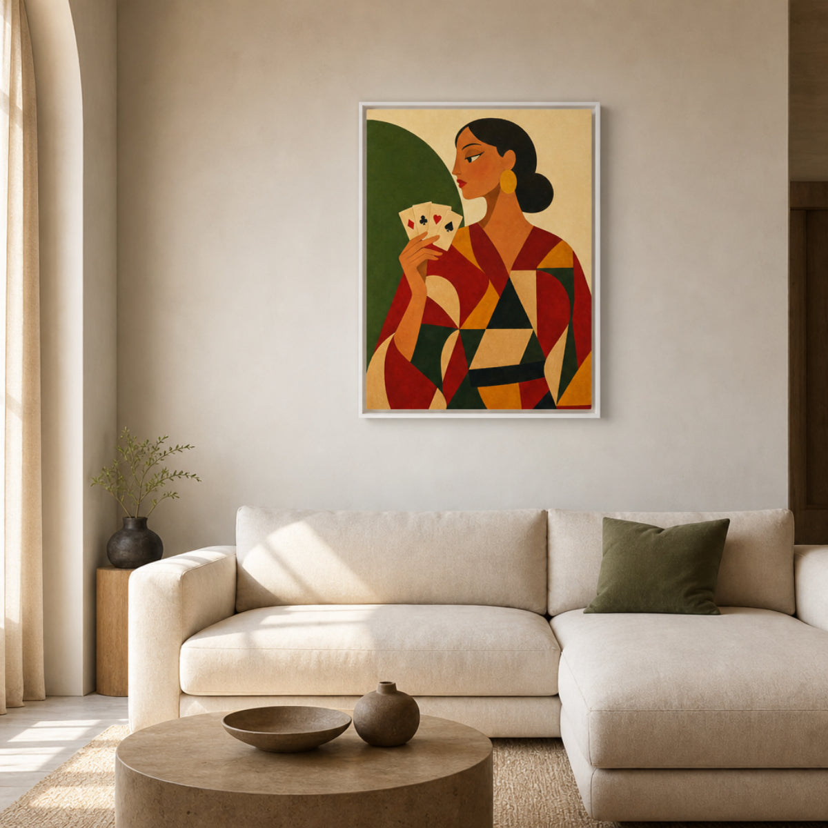Woman Holding Playing Cards Mid-Century Art Deco Print