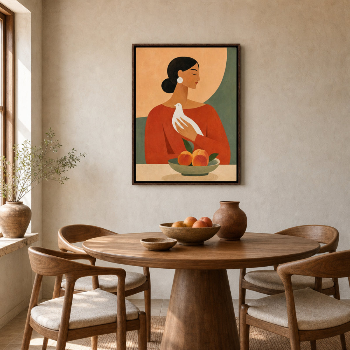 Woman Holding White Dove Minimalist Boho Art Print