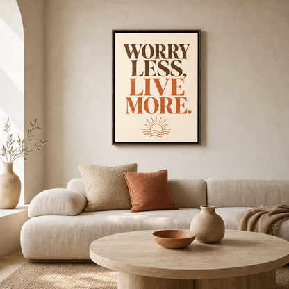 "Worry Less, Live More" Retro Sunset Art Print