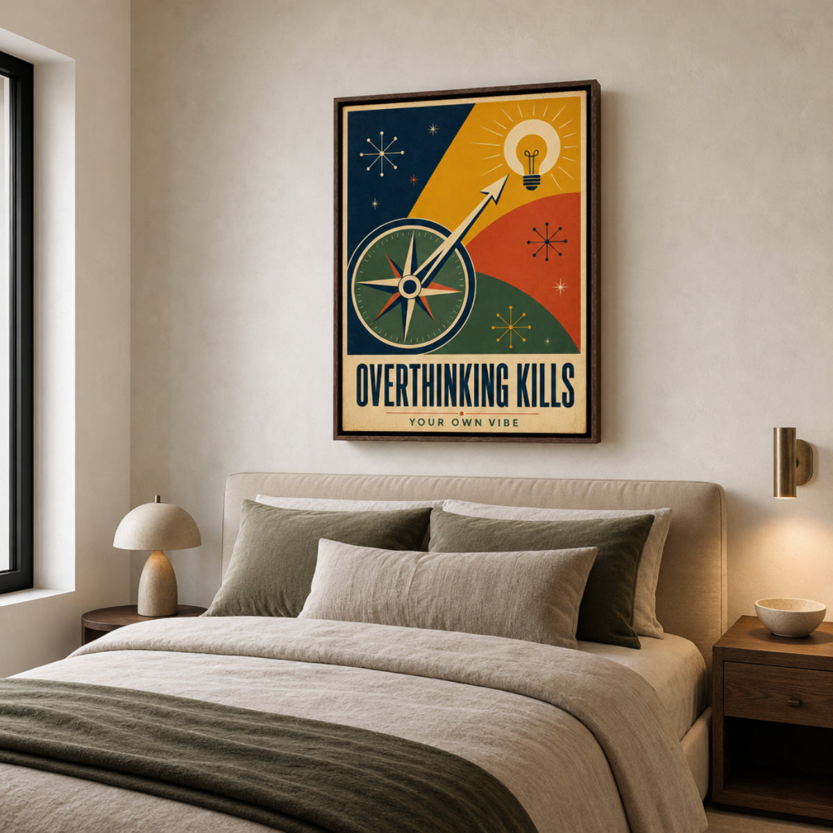 Overthinking Kills – Retro Compass & Idea Art Print – Retvibes