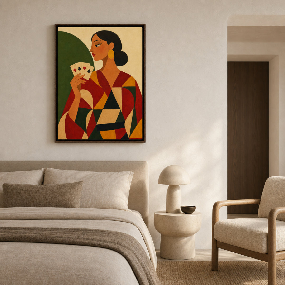 Woman Holding Playing Cards Mid-Century Art Deco Print