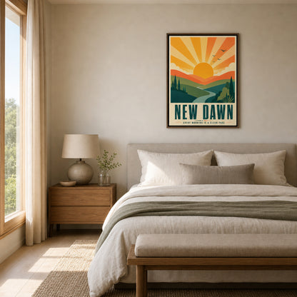 New Dawn – Retro Sunrise Landscape Art Print