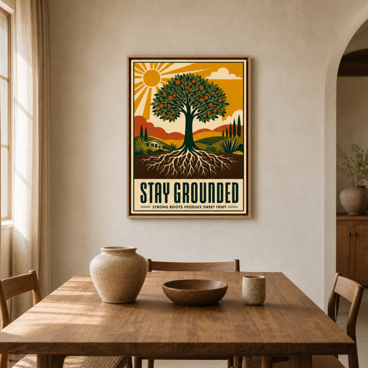 Stay Grounded – Retro Tree & Deep Roots Art Print