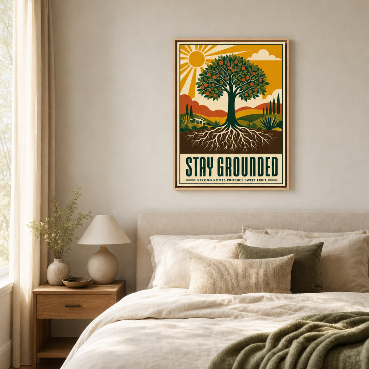 Stay Grounded – Retro Tree & Deep Roots Art Print
