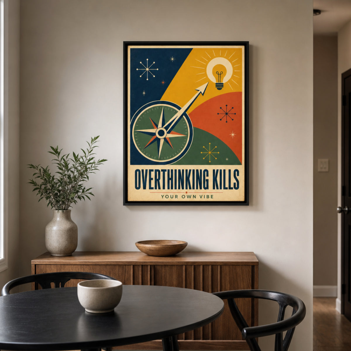 Overthinking Kills – Retro Compass & Idea Art Print – Retvibes