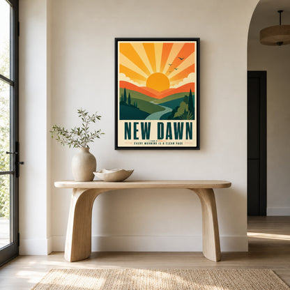 New Dawn – Retro Sunrise Landscape Art Print
