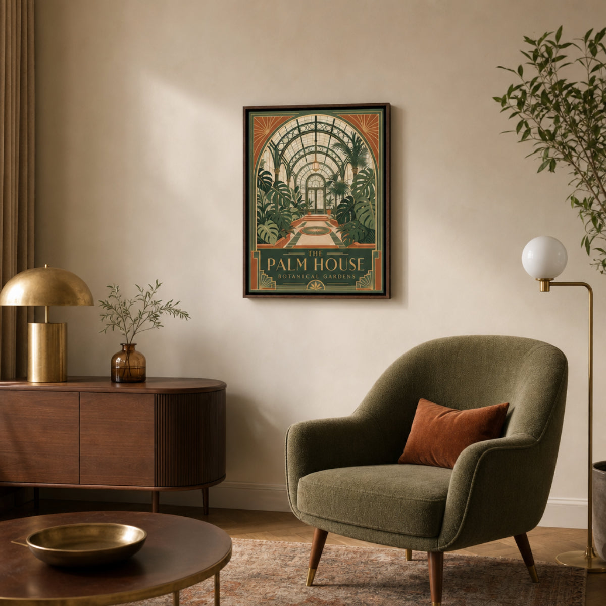 The Palm House: Botanical Gardens – Vintage Art Deco Conservatory Print