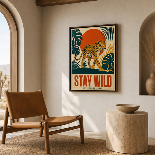 Stay Wild Leopard – Retro Jungle Art Print
