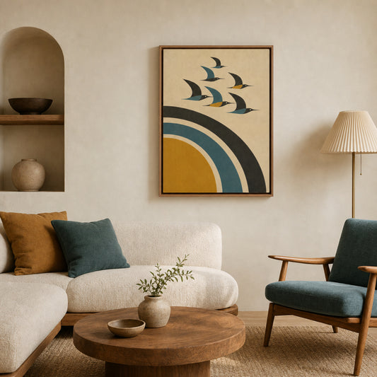 Mid-Century Modern Birds in Flight Abstract Art Print
