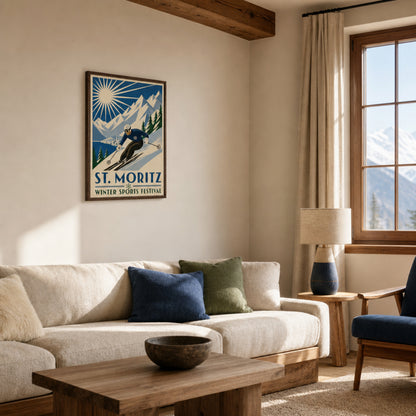 St. Moritz: Winter Sports Festival – Vintage Swiss Alps Ski Poster Print