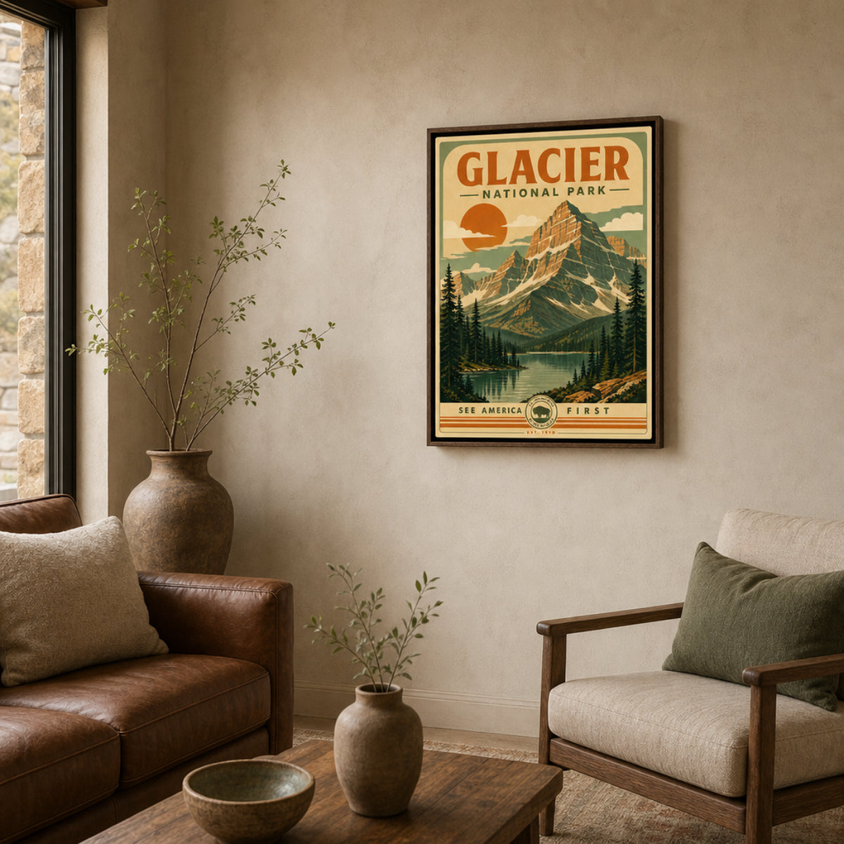 Glacier National Park Vintage Travel Poster Art Print