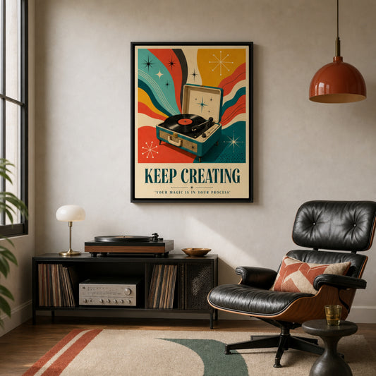 Keep Creating – Retro Vinyl Player Art Print