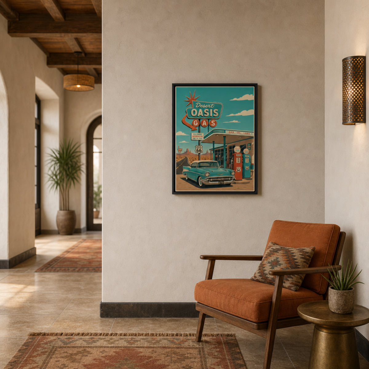 Desert Oasis Gas Station Route 66 Vintage Art Print