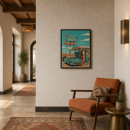 Desert Oasis Gas Station Route 66 Vintage Art Print