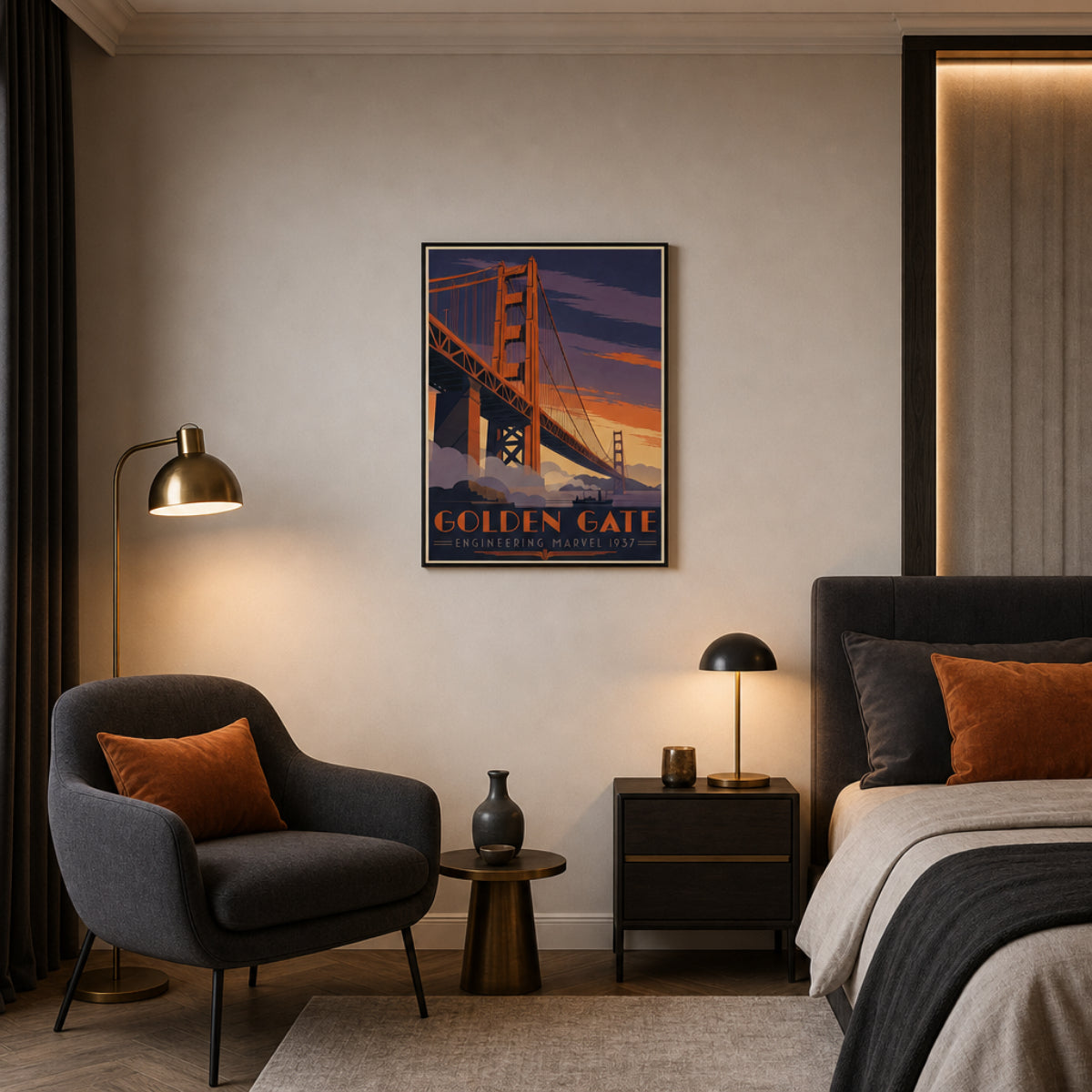 Golden Gate: Engineering Marvel 1937 – Vintage San Francisco Travel Poster Print